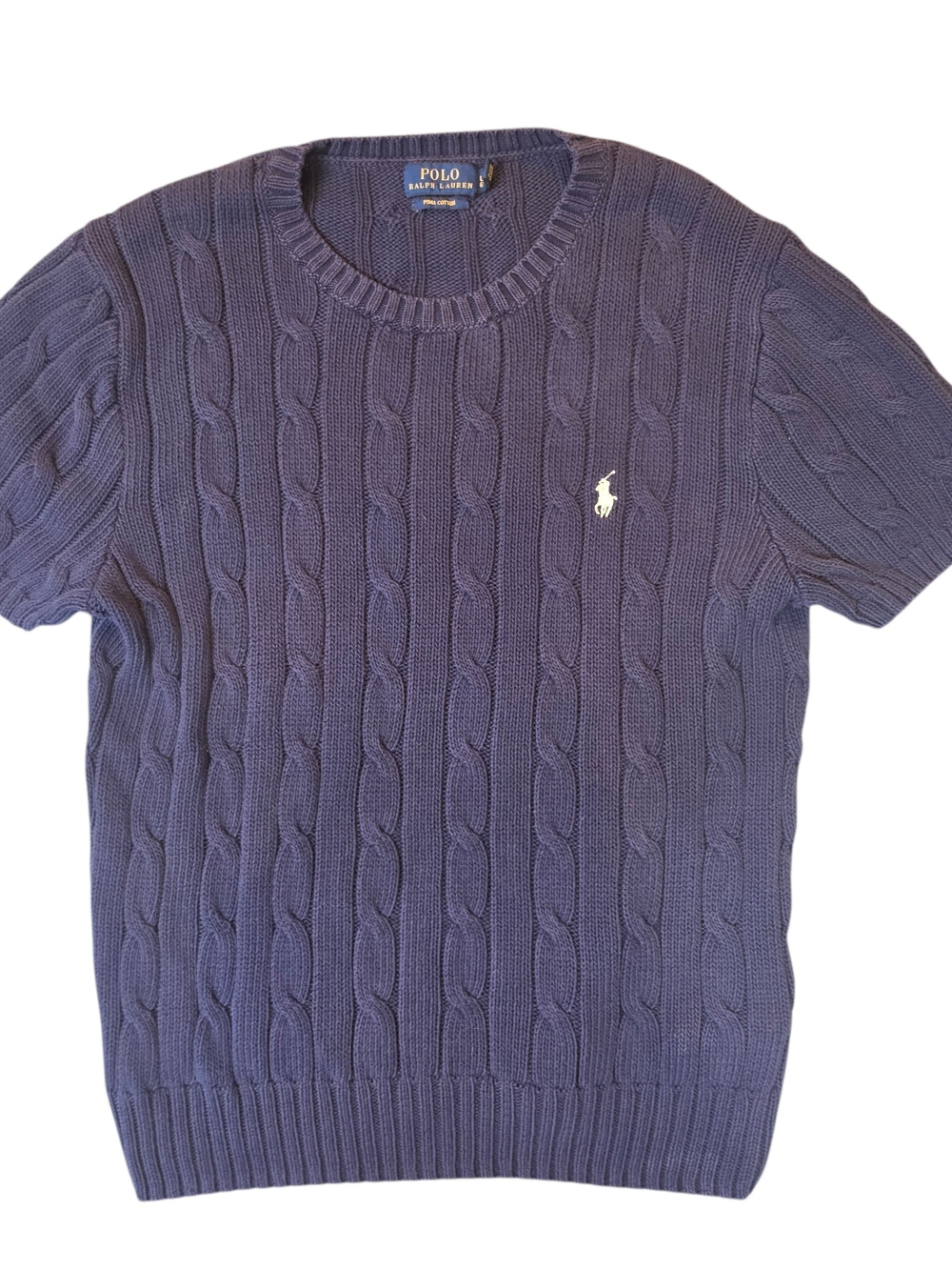 Vintage Polo Ralph Lauren Cable-Knit Short-Sleeve Sweater L Made in Hong Kong